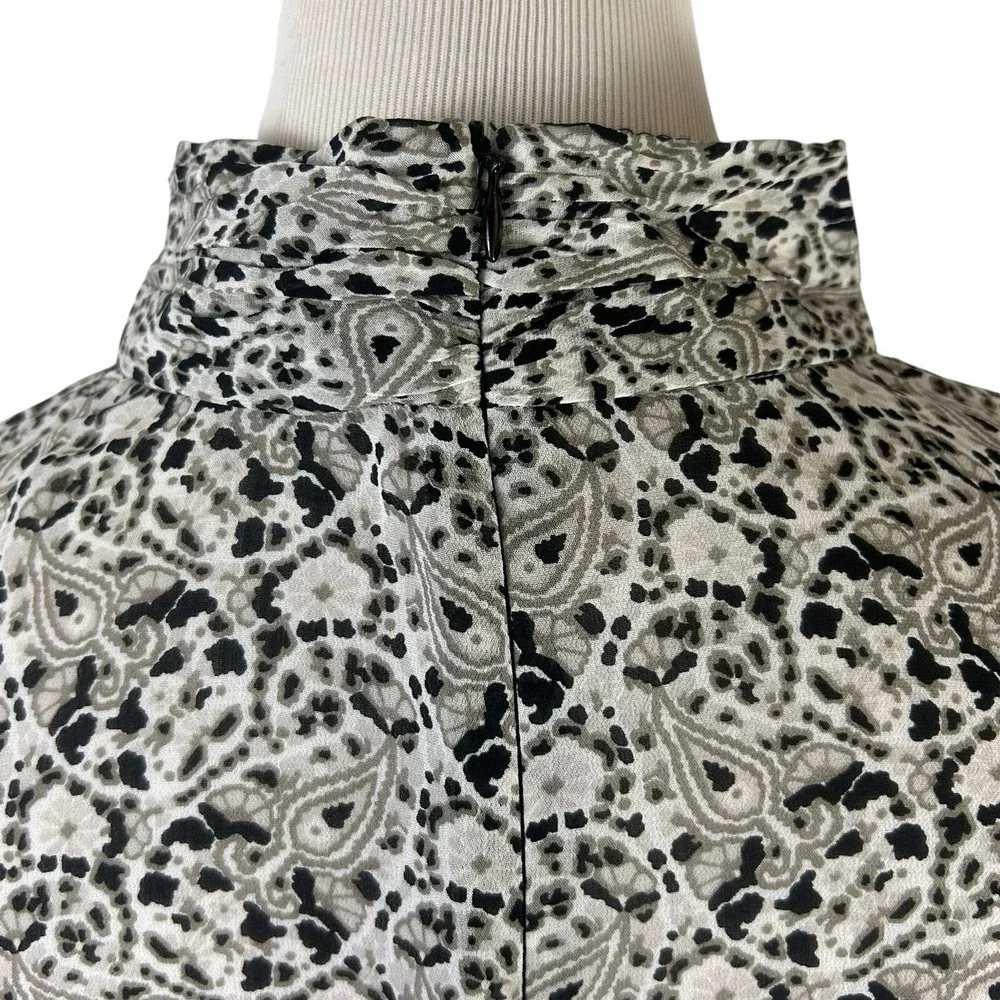 ZARA Paisley BLOUSE L Balloon Puff Sleeve Black White Crop TOP Regency Collared